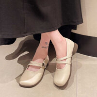 Mới Mary Janes Thấp Cho Phụ Nữ Cao Nông Miệng Vuông Oxford Giày Dày Gót Phẳng Atos Mujer