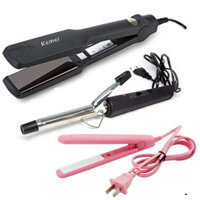 (Mới) MÁY LÀ TÓC, DUỖI TÓC KM329+ MÁY UỐN XOĂN MINI+ MÁY DẬP XÙ HOẶC LÀTHẲNG MINI