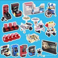 Mới MOC Cảnh Cuộc Sống Rạp Chiếu Phim Rèm Máy Chiếu, Bảng Thu Tiền, Ghế Phụ Kiện Tương Thích