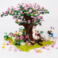 Mới MOC Cây hoa anh đào rừng vàng hồng lá cây cỏ động vật cảnh đường phố thành phố khối xây dựng hạt nhỏ đồ chơi VXUI