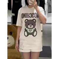 Mới Moschino / Áo Thun Nữ Chấm Gấu In Hình Rời Cổ Tròn Cotton Tay Ngắn In Hình Mùa Hè