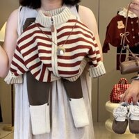 [Mới mùa thu] Bộ đồ mùa thu cho bé gái Bộ đồ hai mảnh thoải mái và dễ phối đồ cho bé gái Bộ đồ mùa thu cho bé gái Bộ đồ mùa thu trẻ em áo len sọc Áo Khoác Cardigan có khóa kéo quần legging nhung một mảnh thu đông