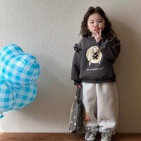 [Mới mùa thu] Bộ đồ thường Ngày mùa thu cho bé trai và bé gái dễ phối đồ mẫu mùa đông in hình Gấu dày dặn một mảnh lông nhung bay tay áo nỉ Bộ đồ bảo vệ quần ren
