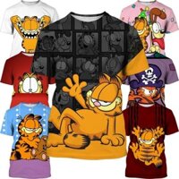 Mới Nam Áo Thun Nam Hoạt Hình Mỹ Garfield 3D In Hình Nam Cổ Tròn Tay Ngắn Top Áo Thun