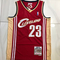 mới NBA Cleveland Cavaliers # 23 Áo bóng rổ retro thêu đầy đủ độ dày LeBron James màu đỏ