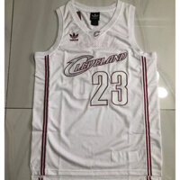 mới NBA Cleveland Cavaliers # 23 LeBron James Áo bóng rổ retro thêu mật độ đầy đủ màu trắng