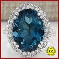 Mới Nhẫn Đính Đá zircon Xanh Hình Quả Trứng Chim Công Thanh Lịch