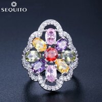 Mới nhất Mạ Bạc Trang Sức Inlay Royal Shining Hồng Đỏ Tím Vàng Zirconia Pha Lê Hộp Đêm Thanh Nhẫn Đeo Tay Dành Cho Nữ [Sequito] R022