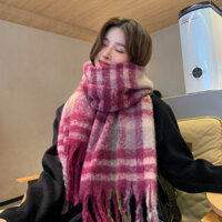 Mới Nữ Nghệ Thuật Retro Checkered Dễ Thương Dày Ấm Áp Mohair Khăn