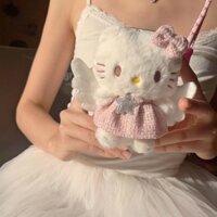 Mới Ốp Điện Thoại Phủ Lông Họa Tiết hello kitty Kèm Kẹp Và Dây Đeo Chéo Thông Dụng Tháo Rời Được