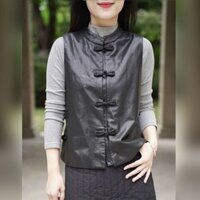 ✨✨Mới Phong Cách Quốc Gia Da Áo Khoác Nữ Áo Vest 2024 Bốn Mùa Áo Khoác Retro Handmade Khóa Đứng Cổ Áo Vest Nữ 25.3.21