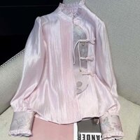 Mới Phong Cách Trung Hoa Phong Cách Trung Hoa Màu Áo Sơ Mi Dài Tay Nữ Mùa Xuân Quần Áo 2024 Thời Trang Retro Nút Áo Sơ Mi Thêu Top 24.12.22