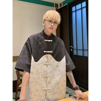 Mới Phong Cách Trung Hoa Phong Cách Trung Hoa Áo Sơ Mi Tay Ngắn Nam 2024 Khâu Màu Tương Phản Bảng Nút Trung Sơn Đường Phù Hợp Với Áo Sơ Mi Nửa Tay DO12