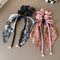 Mới Phong Cách Trung Hoa Retro Scrunchy Tóc Tính Khí Ngọc Trai Mặt Dây Chuyền Streamer Tóc Đầu Dây Cô Gái Nơ Mũ Đội Đầu Đuôi Ngựa
