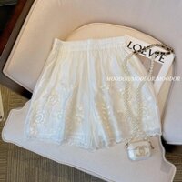 Mới Phong Cách Trung Hoa Trắng Phong Cách Trung Hoa Quần Short Ren Nữ Mùa Hè Mỏng Phong Cách Mới Thêu Bên Ngoài Mặc Cao Cấp Quần Ống Rộng