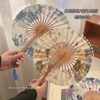 Mới Phong Cách Trung Quốc Mực Lụa Vải Gấp Quạt Mùa Hè Cổ Với Sườn Xám Di Động Tay Quay Quạt Tre Phong Cách Trung Hoa Hanfu20250328