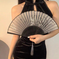 Mới Phong Cách Trung Quốc Mực Tranh Quạt Phong Cách Cổ Hanfu Dance Tua Rua Gấp Quạt Mặt Ngựa Váy Quạt Tre Di Động Đạo Cụ Ảnh adfgghfh.my20250313