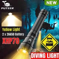Mới Puteer DV56 Đèn pin lặn Ánh sáng vàng Dưới nước 800m Chống nước Lặn Đèn vàng Lampu Selam Chống nước Ban đầu Xhp70 Led Lặn Torchlight Ánh sáng vàng Ánh sáng trắng Y