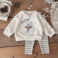 Mới Quần Áo Cho Bé Hoạt Hình Dễ Thương Miếng Dán Cổ Tròn + Quần Sọc Trẻ Sơ Sinh 2 Chiếc Bộ