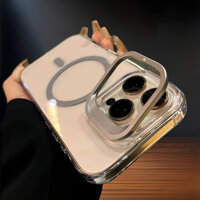 Mới Sang Trọng Trong Suốt Kim Loại Lật Giá Đỡ Đứng Từ Tính Ốp Lưng Điện Thoại Cho Iphone 16 Pro Max 16 Plus 13 14 15 Pro Max 15 Plus Vỏ Chống Sốc
