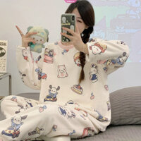 Mới Sanrio Hello Kitty Kuromi Pyjama Bộ Nữ Mùa Đông Ấm Áp Sang Trọng Dễ Thương Đồ Ngủ In Pyjama Hoạt Hình Quần Áo Nhà Quà Tặng Ngày Lễ Tình Nhân
