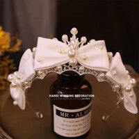 Mới Siêu Nhấp Nháy Pha Lê Ngọc Trai Nơ Thái Cô Dâu Váy Cưới Giả Tưởng Mũ Bộ Ảnh Studio Phụ Kiện Trang Điểm