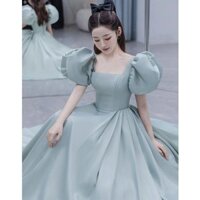 Mới thanh lịch tiệc tối váy đơn giản tay ngắn tiếp viên buổi hòa nhạc sinh viên biểu diễn piano thời trang dài màu xanh phù dâu váy