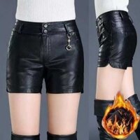 Mới Thu Đông Đông Cao Cấp Nữ Quần Short Da Plus Nhung Ôm Hơn Nhìn Size Lớn Phiên Bản Hàn Quốc Slim-fit Giày Bốt Phù Hợp Với Quần Ngoài Mặc Quần Da PU