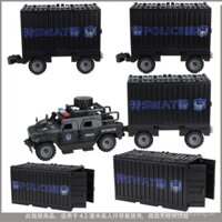 Mới Tương thích với xe bọc thép Toy Warrior, xe container quân sự, mô hình lắp ráp cảnh sát đặc biệt chống cháy nổ
