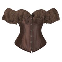 [Mới Về] Corset Áo Corset Vải Satin Viền Phối Ren Màu Nâu Cực Tây Sang Trọng