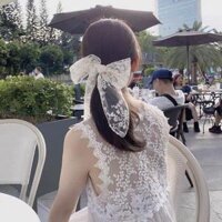 Mới về Kẹp nơ ren tiểu thư vạt nhọn thêu hoa phong cách retro cổ điển Tatitava - 2 Trắng