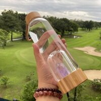 (Mới về) Nắp tre tự nhiên pha lê năng lượng cốc đá quý trắng vàng hồng tím sỏi chai thủy tinh cốc s
