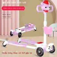 (Mới về) Xe trượt scooter 4 bánh hình ếch có đèn nháy có nhạc cho bé trai và bé gái trượt và đu đưa