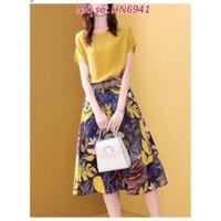 👗💥MỚI VỀ - XINH LUNG LINH 💥👗 #HN6941 SET ÁO LỤA CHÂN VÁY HỌA TIẾT HOA SANG TRỌNG CÁCH ĐIỆU CÓ SIZE LỚN