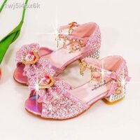 (Mới về)Dép cô gái 2022 mới mùa hè trẻ em giày cao gót công chúa nhỏ lưới màu đỏ đế mềm Aisha