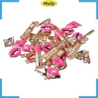 Moilyvn 40 chiếc Son môi màu hồng Trang điểm quyến rũ, Men hồng 1,3 * 1,8cm Trang điểm Son môi quyến rũ, tươi sáng và hấp dẫn 1.9 * 0.4cm 3.3 * 0.9cm Hợp kim các loại Quyến rũ Men hợp thời trang dành cho nữ