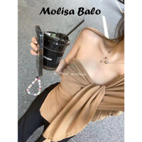 Molisa [Xisi Sản phẩm mới] Thiết kế không đều Slanting Vai Top Vai Kết cấu màu trơn Áo sơ mi nhỏ ins WCS2430I33 10Z250307