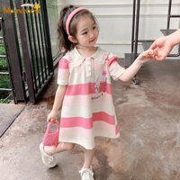 MOMCHOOSE Đầm Polo Tay Ngắn Họa Tiết Kẻ Sọc Phong Cách Hàn Quốc Thời Trang Mùa Hè Mới Cho Mẹ Và Bé Gái