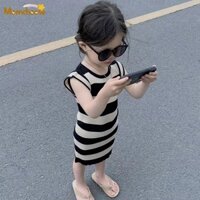 MOMCHOOSE Đầm Tay Ngắn Họa Tiết Sọc Thời Trang Mùa Hè Cho Mẹ Và Bé