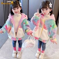 MOMCHOOSE Momose Áo Khoác Lông Cừu Có Nón Nhuộm Màu Phong Cách Hàn Quốc Thời Trang Thu Đông Cho Bé Gái Trung Niên