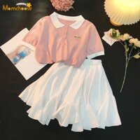 Momchoose Thời trang mùa hè: Áo Polo màu hồng Pastel và váy trắng nhẹ
