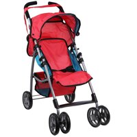 Mommy & Me Baby Doll Stroller Foldable with Swiveling Wheels and Free Carriage Bag for Toddlers, and Little Girls, Red and Blue