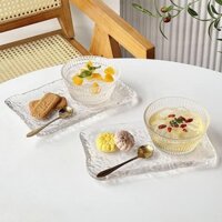 Món Tráng Miệng Bát Đĩa Bộ Đĩa Ăn Nhẹ Chiều Trà Bánh Đĩa Đường Bát Nước Tinh Tế Trong Suốt Cao Cấp Thủy Tinh Bộ Đồ Ăn