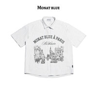 MONAT BLUE  Áo Sơ mi Boxy Graphic Paris chất Oxford kẻ sọc unisex