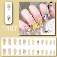 Móng tay giả đính baby bear candy nổi Colorful heart flower kèm keo D307 set24