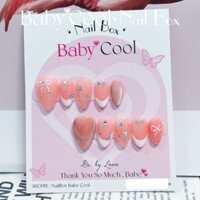 Móng Tay Giả Full Bộ Thiết Kế Thạch Hồng Pastel Bướm Nơ Đính Đá Style Hàn Nailbox Baby Cool A009