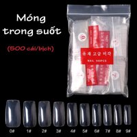 Móng tay giả màu tự trong suốt 500 cái (kèm dũa+keo dán)