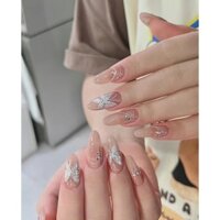 Móng tay giả - Nailbox thiết kế nhà làm sơn thạch hồng, hoạ tiết mềm mại _ A06