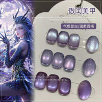 móng tay giả nhọn Phụ kiện Nezha móng nhọn ngắn nail Na Tra phụ kiện anime Nezha Aobing Dì Mèo Mắt Móng Tay Nghệ Thuật Lưới Đỏ Trắng Tím Hạt Thủy Tinh Shop Keo Ba Lan