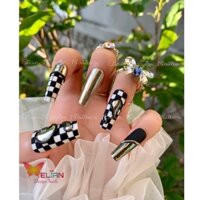 Móng tay giả thiết kế theo yêu cầu Nailbox caro tráng gương (Ảnh và video thật của shop)
